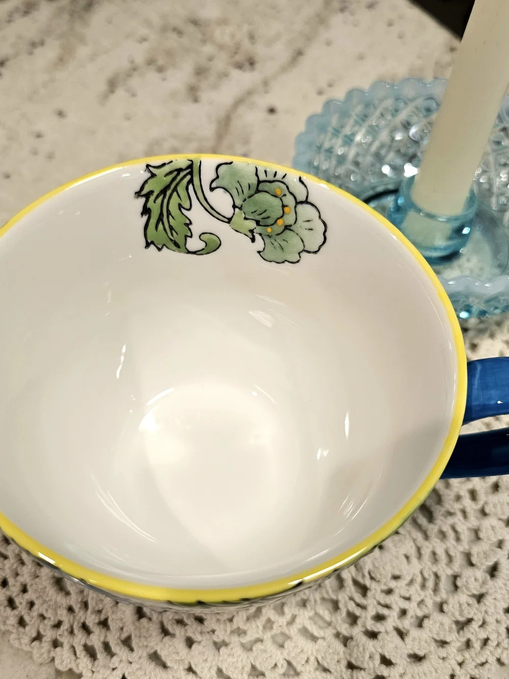 Blue Handpainted Floral Ceramuc Mug Pedestal Base Garden Teacup Special Moments